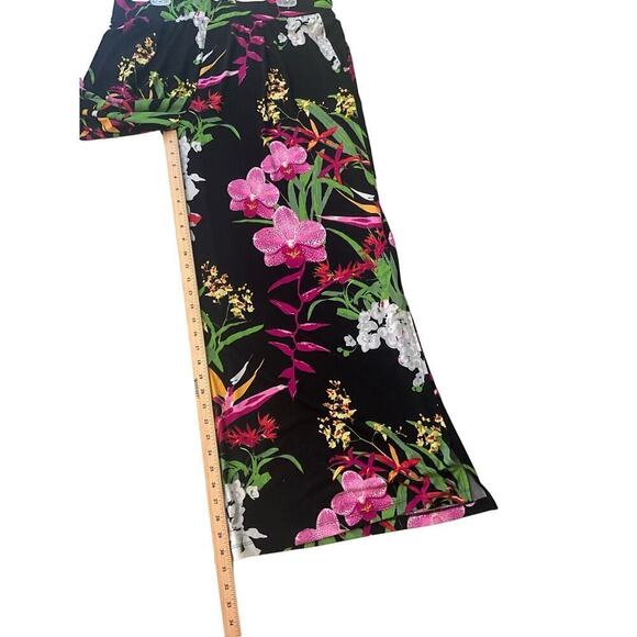 G.I.L.I. Jetsetter Flared Leg Pant Women's L/XL Black Floral Side Ankle Slit Hem - Picture 6 of 7